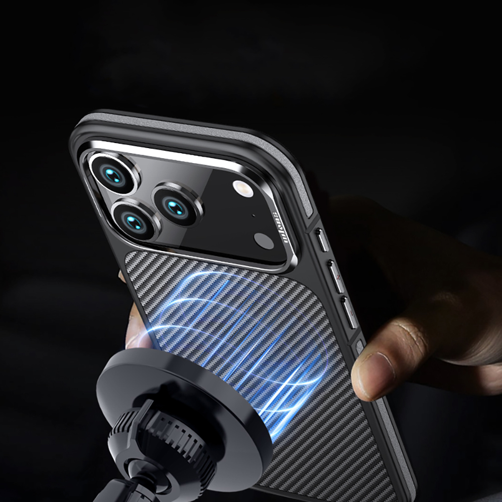 Apple iPhone 17 Pro Uyumlu Kılıf Mat Transparan Karbon Fiber Görünümlü Wlons Marin Kapak - 10