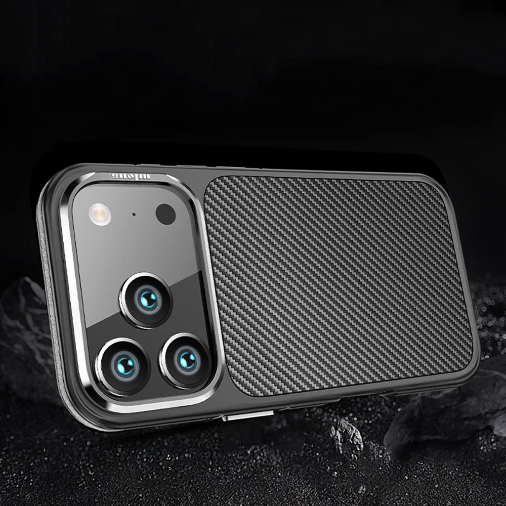 Apple iPhone 17 Pro Uyumlu Kılıf Mat Transparan Karbon Fiber Görünümlü Wlons Marin Kapak - 13