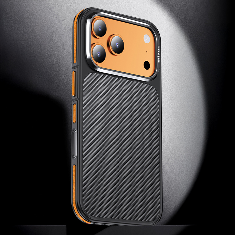 Apple iPhone 17 Pro Uyumlu Kılıf Mat Transparan Karbon Fiber Görünümlü Wlons Marin Kapak - 16