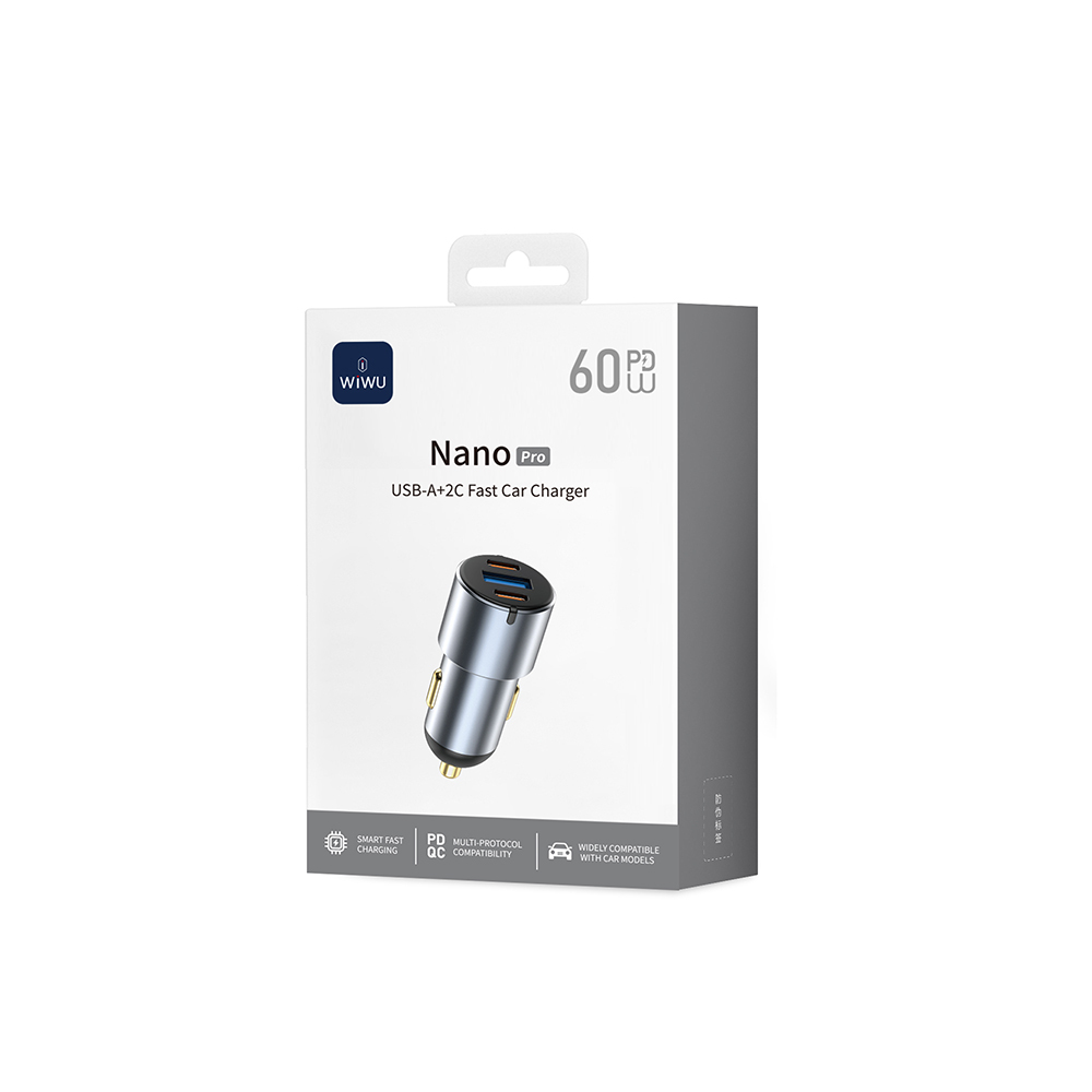 Wiwu Wi-CC032 Nano Pro Serisi Dual Type-C + USB-A Hızlı Şarj Özellikli Akım Korumalı Araç Şarj Aleti PD VE QC3.0 60W - 7