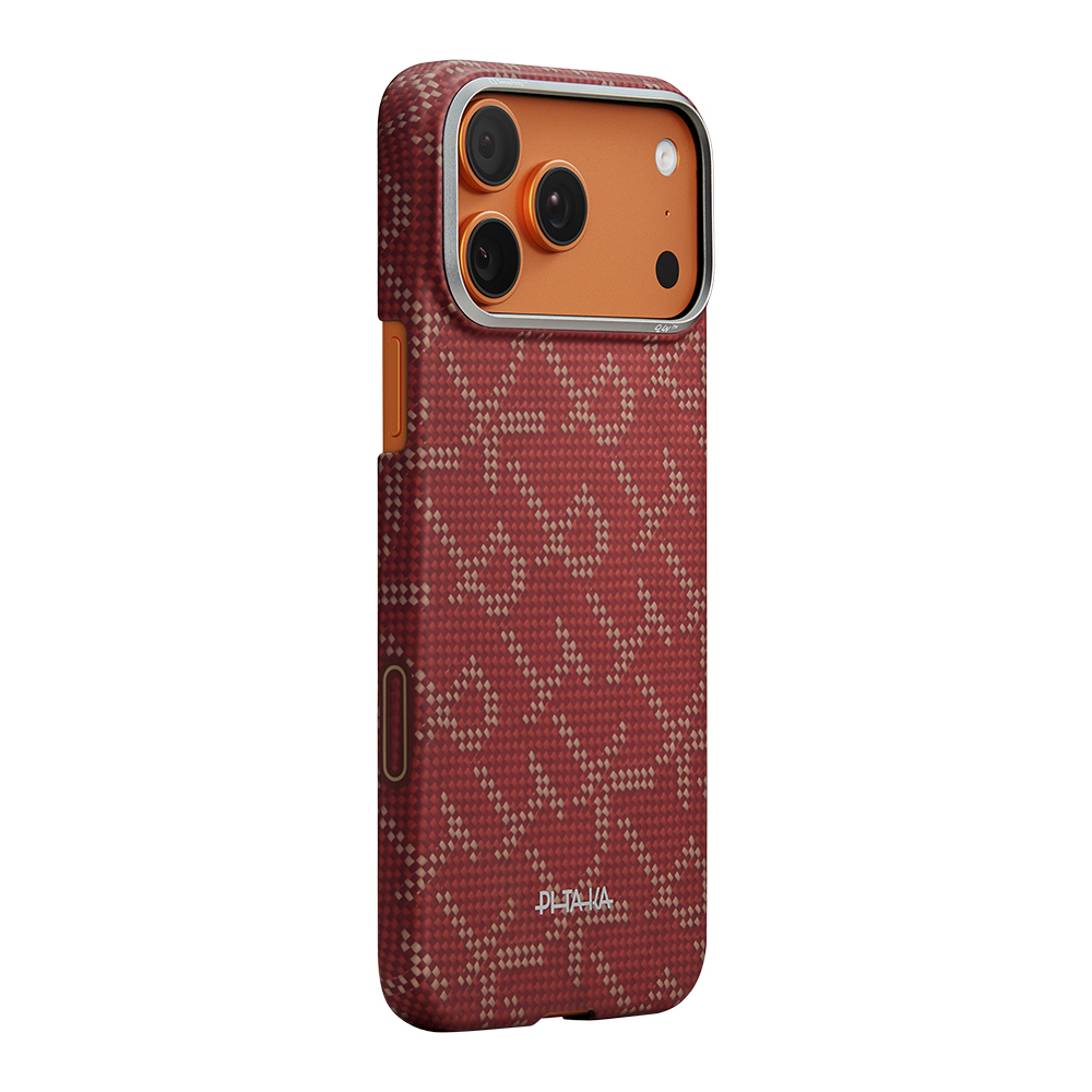 Apple iPhone 17 Pro Uyumlu Kılıf M-safe Şarj Özellikli Aramid Fiber Pitaka Tactile Woven Monogram Serisi Kapak - 1