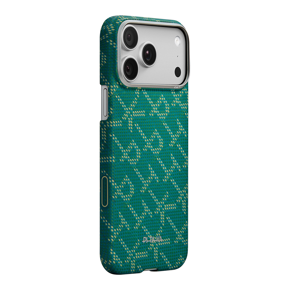 Apple iPhone 17 Pro Uyumlu Kılıf M-safe Şarj Özellikli Aramid Fiber Pitaka Tactile Woven Monogram Serisi Kapak - 4