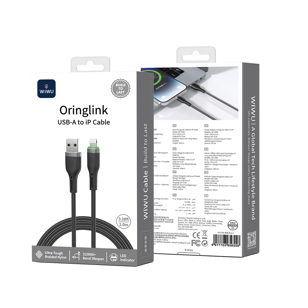Wiwu Wi-C068 Orginlink Serisi LED Göstergeli USB-A to Lightning Hızlı Şarj Özellikli Data ve Şarj Kablosu 1M - 2