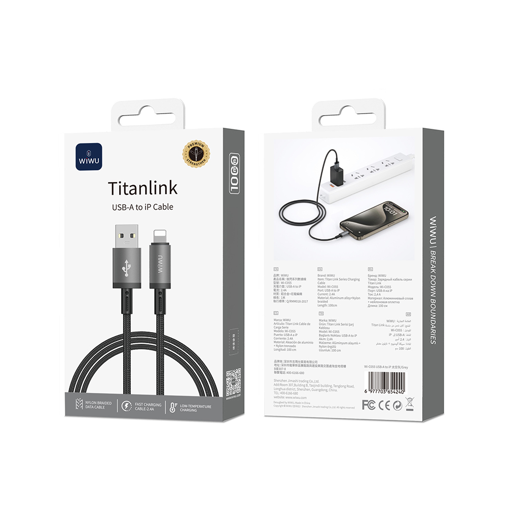 Wiwu Wi-C055 Titanlink Serisi USB-A to Lightning Hızlı Şarj Özellikli Data ve Şarj Kablosu 1M - 3
