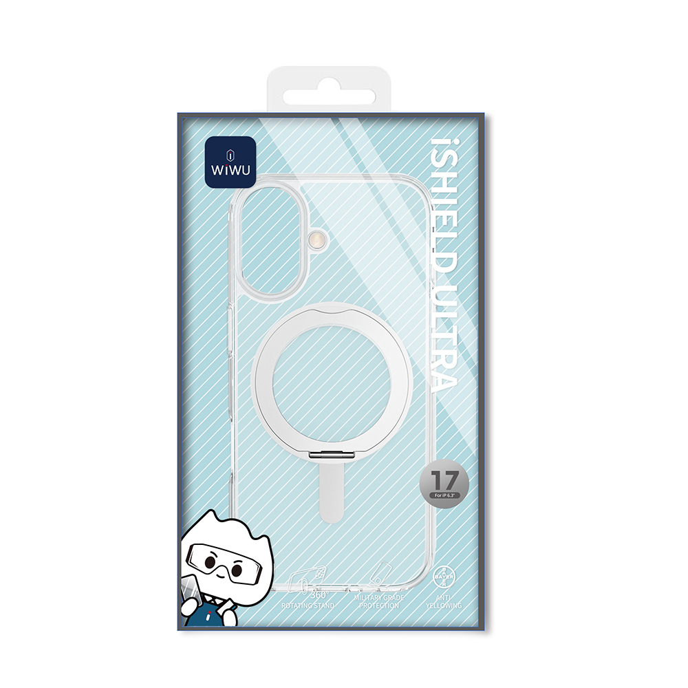 Apple iPhone 17 Uyumlu Kılıf M-safe Şarj Özellikli Wiwu MCC-201 iShield Ultra Serisi Standlı Crystal Sert PC Kapak - 4