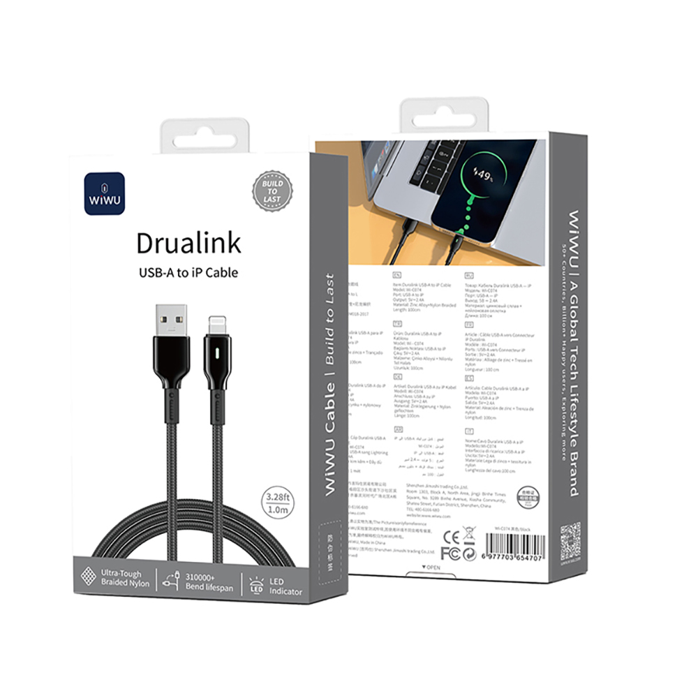 Wiwu Wi-C074 Drualink Serisi USB-A to Lightning Hızlı Şarj Kablosu 1M - 2
