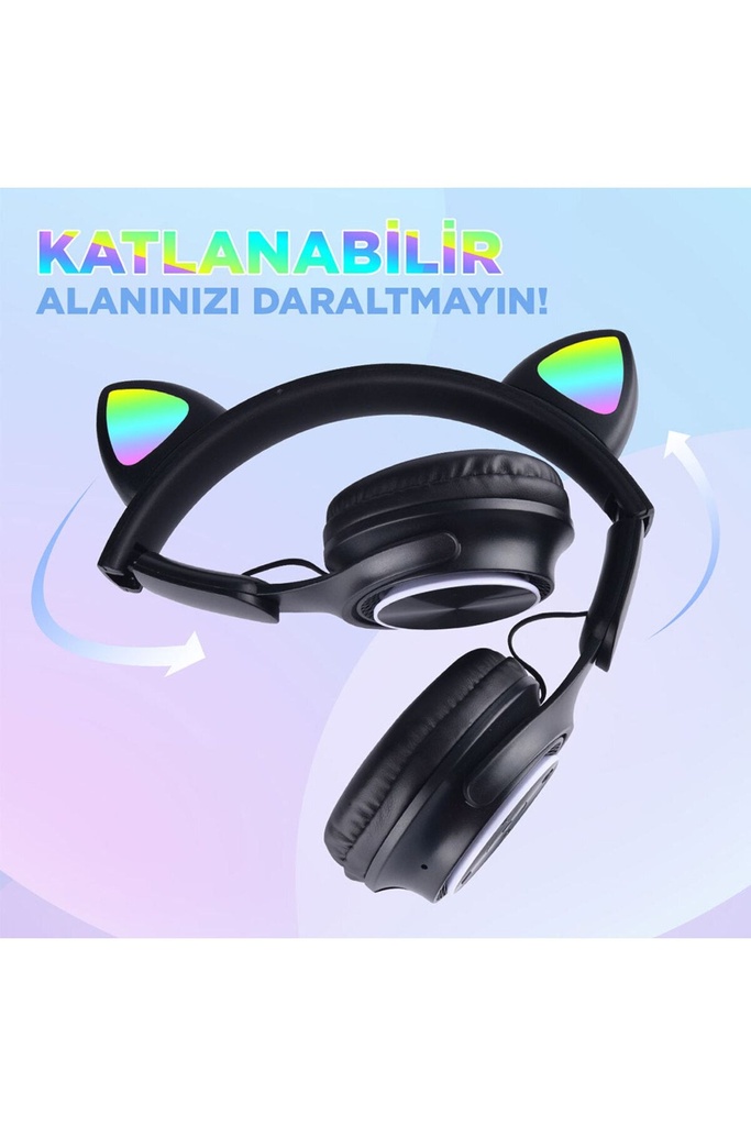 M6 Pro Cat RGB Led Işıklı Kedi Kulağı Band Tasarımlı Ayarlanabilir ve Katlanabilir Kulak Üstü Bluetooth Kulaklık