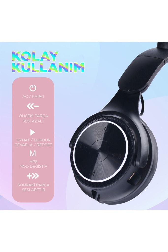 M6 Pro Cat RGB Led Işıklı Kedi Kulağı Band Tasarımlı Ayarlanabilir ve Katlanabilir Kulak Üstü Bluetooth Kulaklık