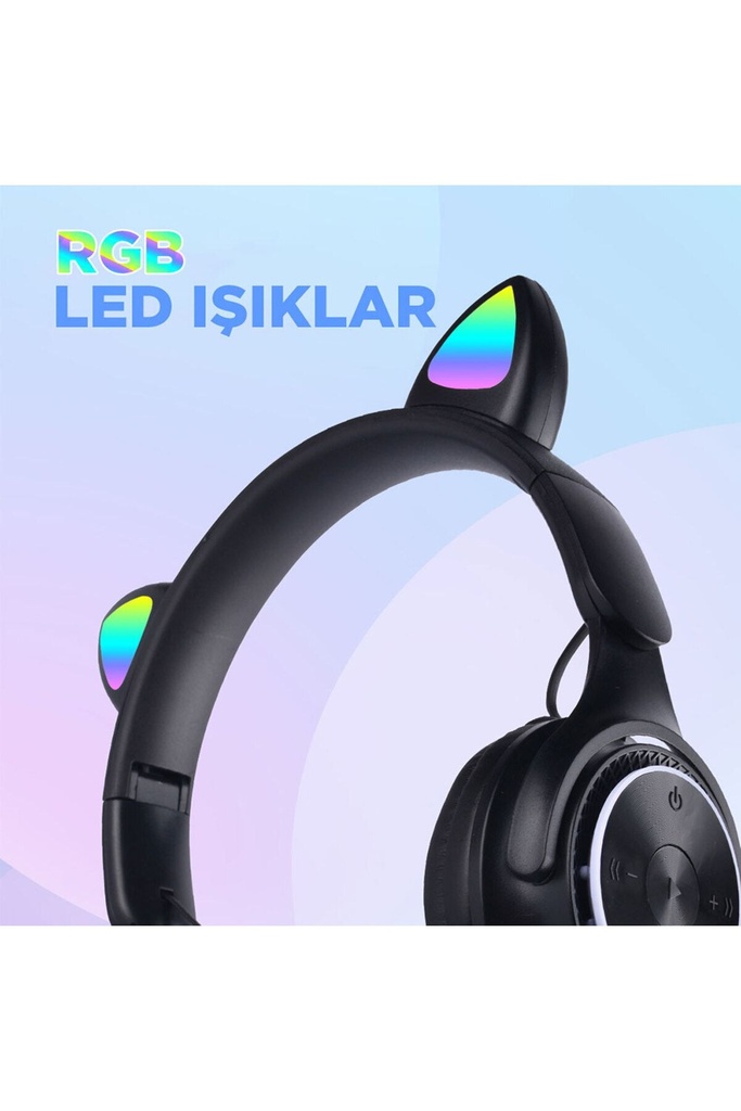 M6 Pro Cat RGB Led Işıklı Kedi Kulağı Band Tasarımlı Ayarlanabilir ve Katlanabilir Kulak Üstü Bluetooth Kulaklık