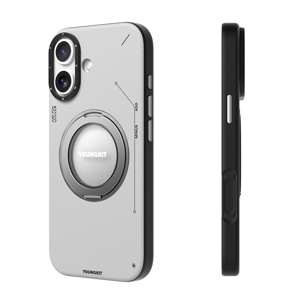 Apple iPhone 17 Uyumlu Kılıf M-safe Şarj Özellikli 360 Derece Standlı Basit Mat Deri Desenli Youngkit Tech Leather Serisi Kapak - 2