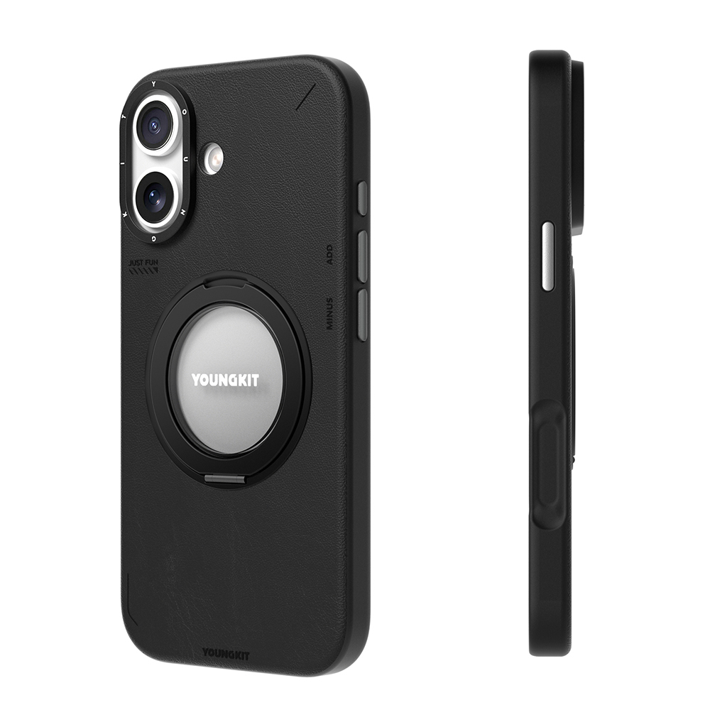 Apple iPhone 17 Uyumlu Kılıf M-safe Şarj Özellikli 360 Derece Standlı Basit Mat Deri Desenli Youngkit Tech Leather Serisi Kapak - 3