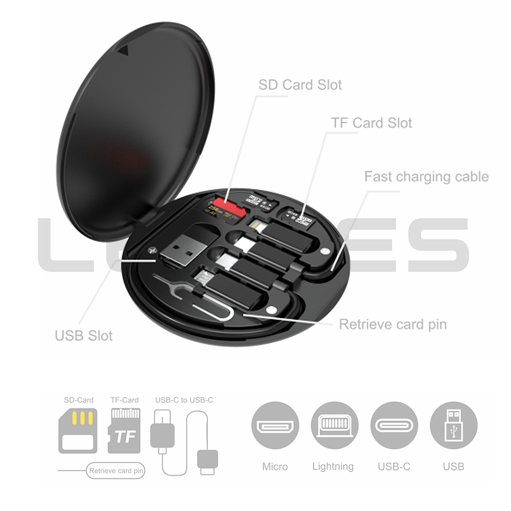 Lenyes LB601 6in1 Type-C to Type-C Kablolu 60W Çevirici Adaptör Seti Standlı Saklama Kutusu - 6