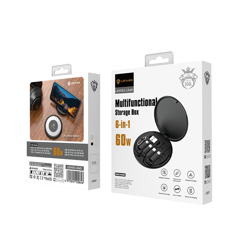 Lenyes LB601 6in1 Type-C to Type-C Kablolu 60W Çevirici Adaptör Seti Standlı Saklama Kutusu - 7