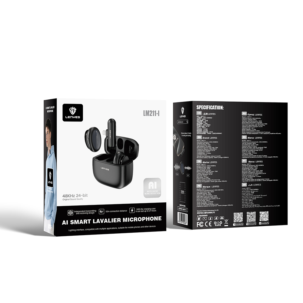 Lenyes LM211-L Yapay Zeka Destekli Lightning Portlu Kablosuz Yaka Mikrofonu - 5