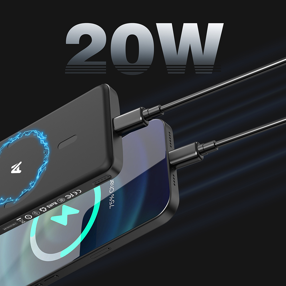 Lenyes PW0008D PD 20W LED Ekranlı Yapay Zeka Destekli Ultra İnce Wireless Powerbank 15W 5000mAh - 4