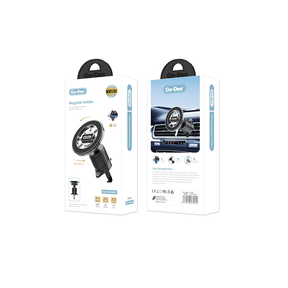 Go Des GD-HD366 M-safe Magnetik 360 Derece Dönebilen Havalandırma Tasarımlı Telefon Tutucu - 2