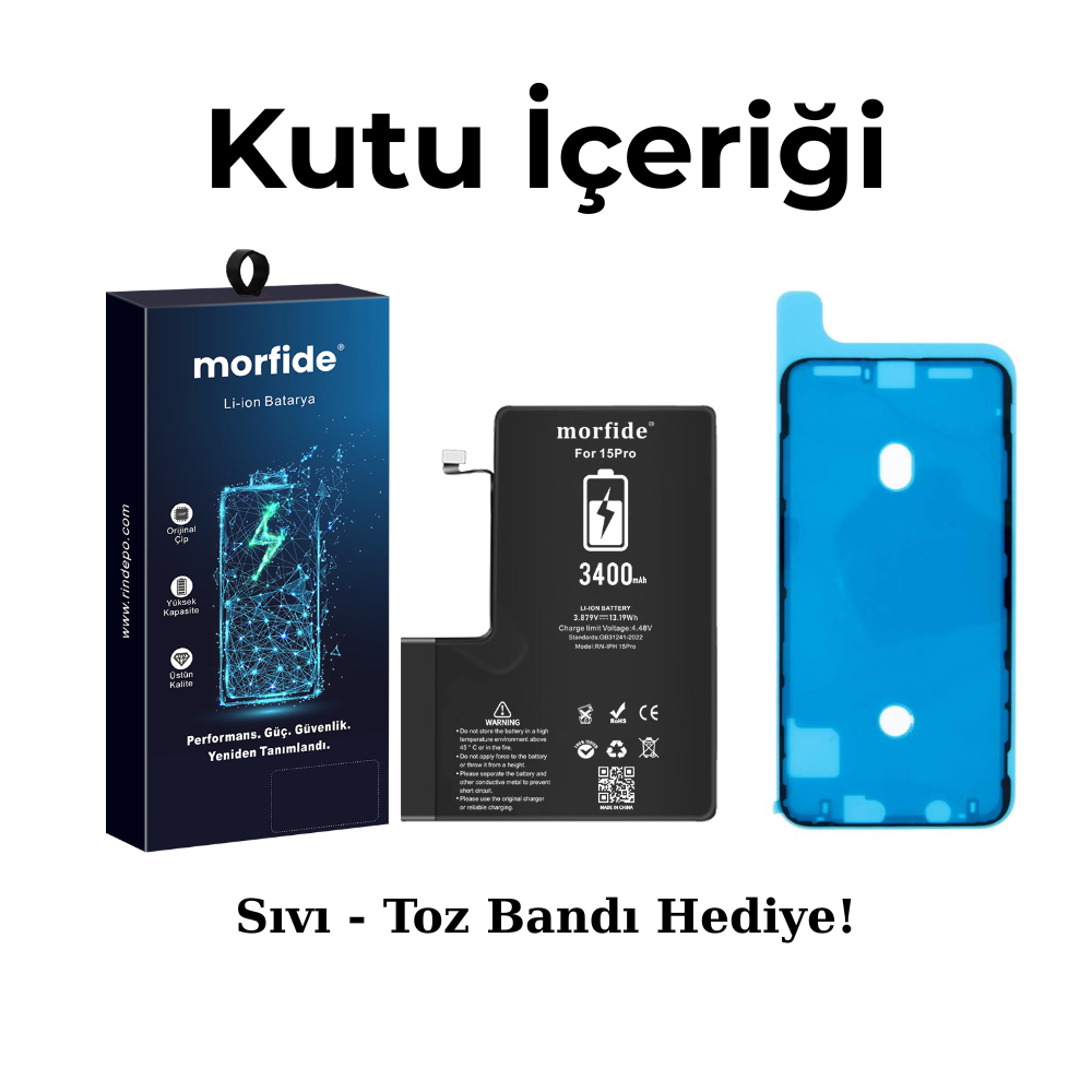 Apple iPhone 15 Pro Uyumlu 3400mAh Yüksek Kapasiteli Batarya - Gelişmiş Akıllı Chip - Pil Sağlığı Destekli - Morfide M-Max