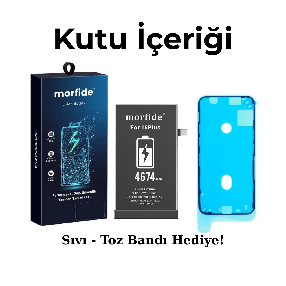 Apple iPhone 16 Plus Uyumlu 4674mAh Yüksek Kapasiteli Batarya - Gelişmiş Akıllı Chip - Pil Sağlığı Destekli - Morfide M-Max