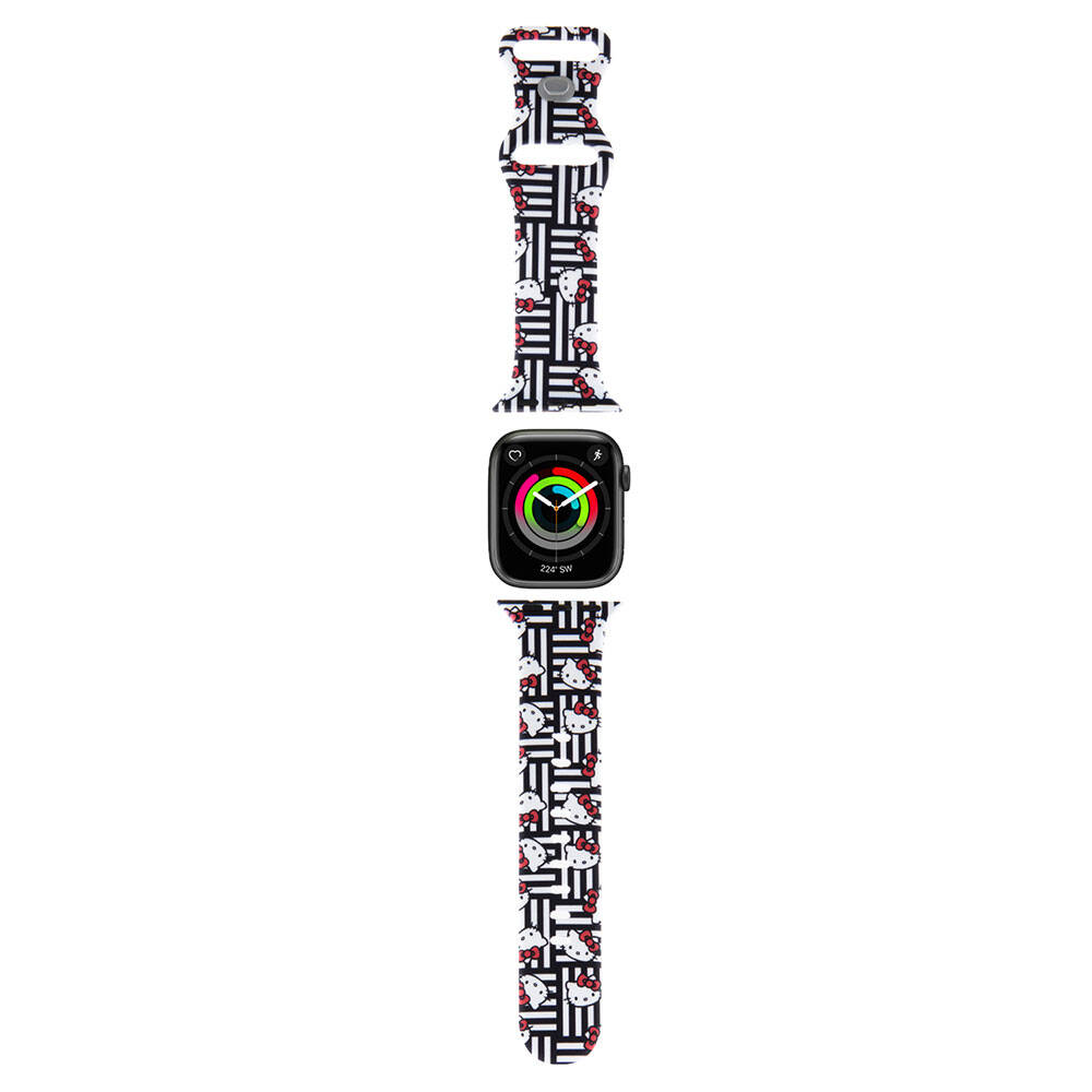 Apple Watch 7 41mm Uyumlu Hello Kitty Orjinal Lisanslı Çizgiler & Kitty Silikon Kordon - 1