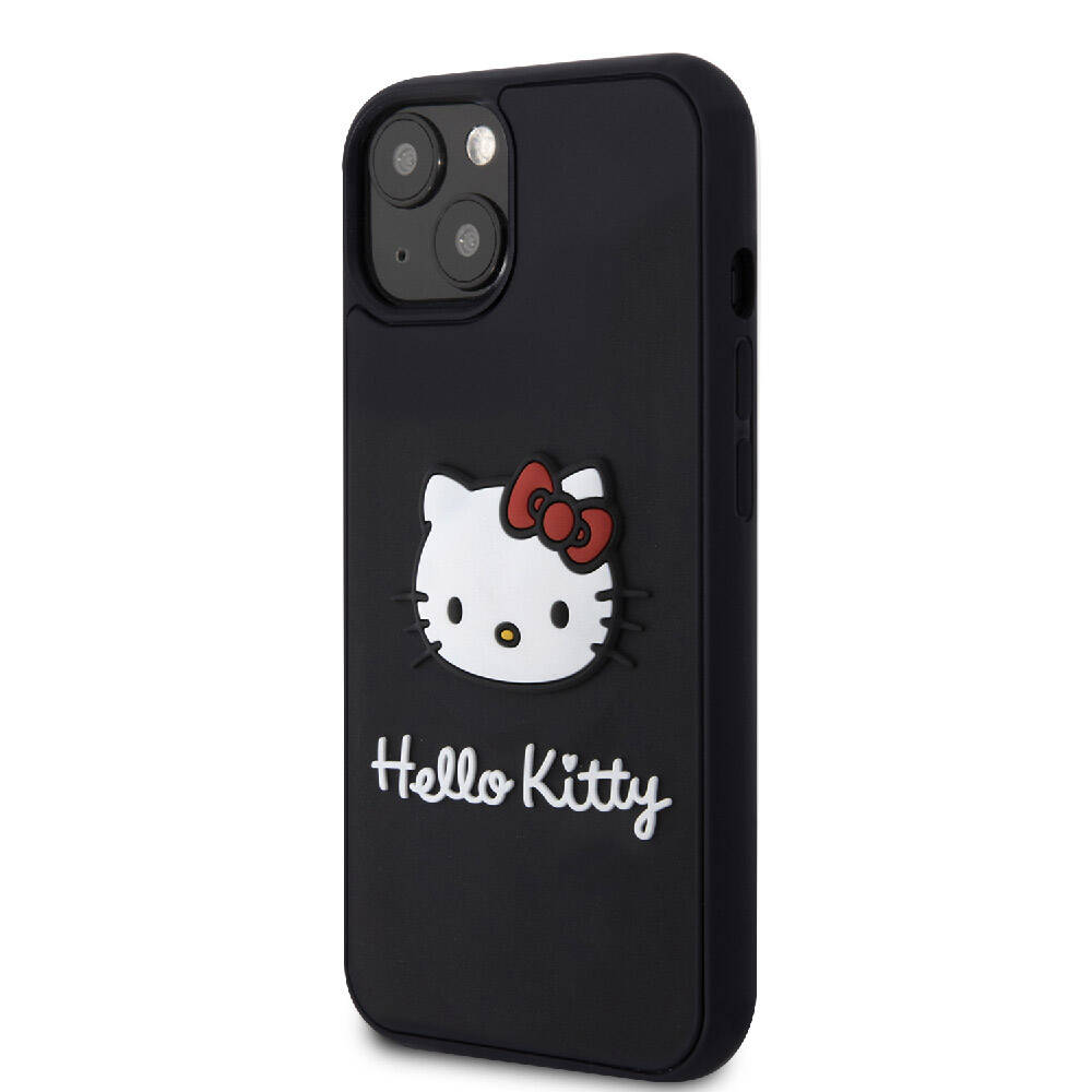 Apple iPhone 15 Uyumlu Kılıf Hello Kitty Orjinal Lisanslı Yazı ve İkonik Logolu 3D Rubber Kitty Head Kapak - 1