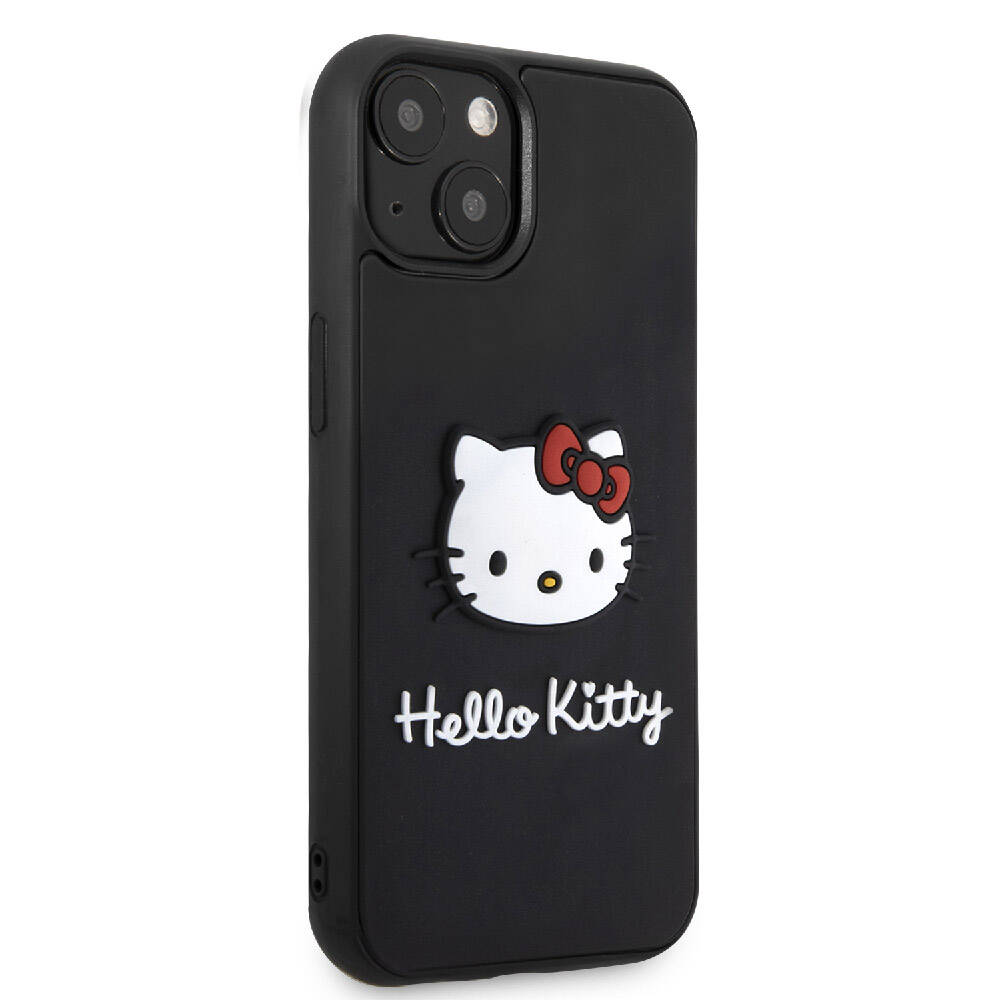 Apple iPhone 15 Uyumlu Kılıf Hello Kitty Orjinal Lisanslı Yazı ve İkonik Logolu 3D Rubber Kitty Head Kapak - 3