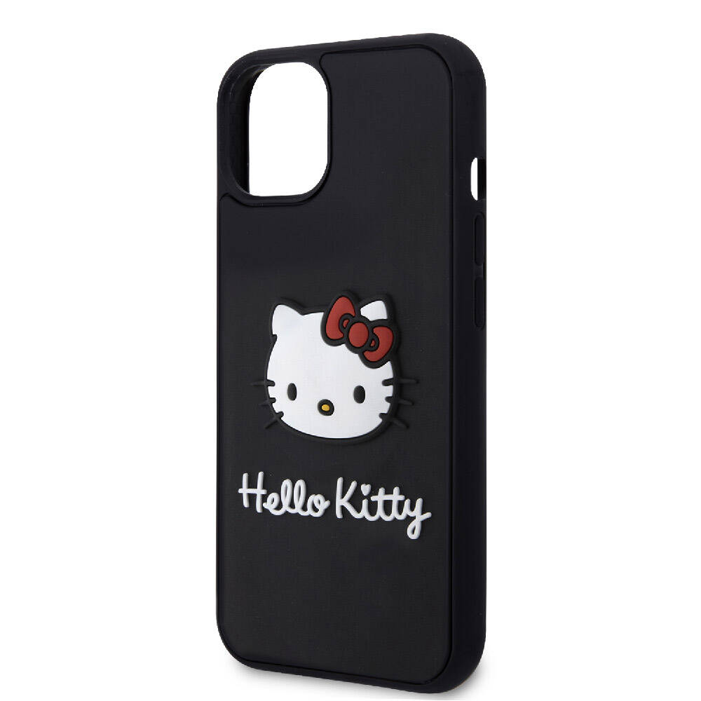 Apple iPhone 15 Uyumlu Kılıf Hello Kitty Orjinal Lisanslı Yazı ve İkonik Logolu 3D Rubber Kitty Head Kapak - 5