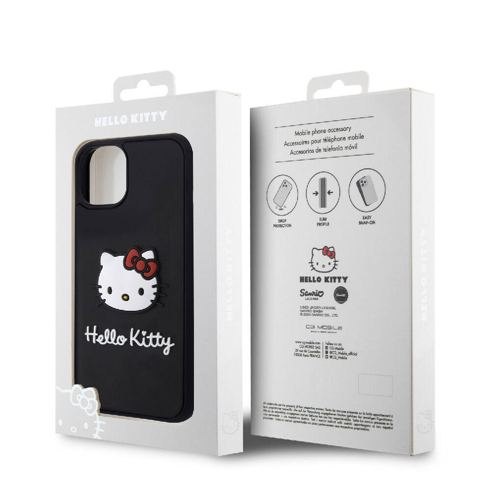 Apple iPhone 15 Uyumlu Kılıf Hello Kitty Orjinal Lisanslı Yazı ve İkonik Logolu 3D Rubber Kitty Head Kapak - 7