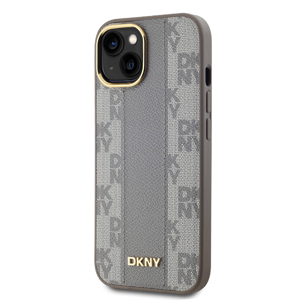 Apple iPhone 15 Uyumlu Kılıf DKNY Orjinal Lisanslı M-safe Şarj Özellikli 3D Yazılı Checkered Pattern Kapak - 3