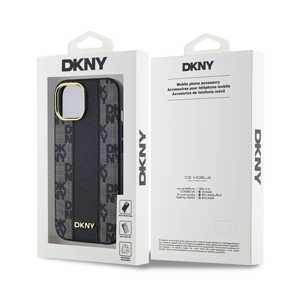 Apple iPhone 15 Uyumlu Kılıf DKNY Orjinal Lisanslı M-safe Şarj Özellikli 3D Yazılı Checkered Pattern Kapak - 4
