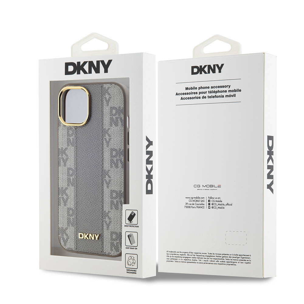 Apple iPhone 15 Uyumlu Plus Uyumlu Kılıf DKNY Orjinal Lisanslı M-safe Şarj Özellikli 3D Yazılı Checkered Pattern Kapak - 1