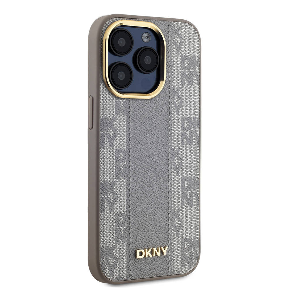 Apple iPhone 15 Uyumlu Pro Uyumlu Kılıf DKNY Orjinal Lisanslı M-safe Şarj Özellikli 3D Yazılı Checkered Pattern Kapak - 1