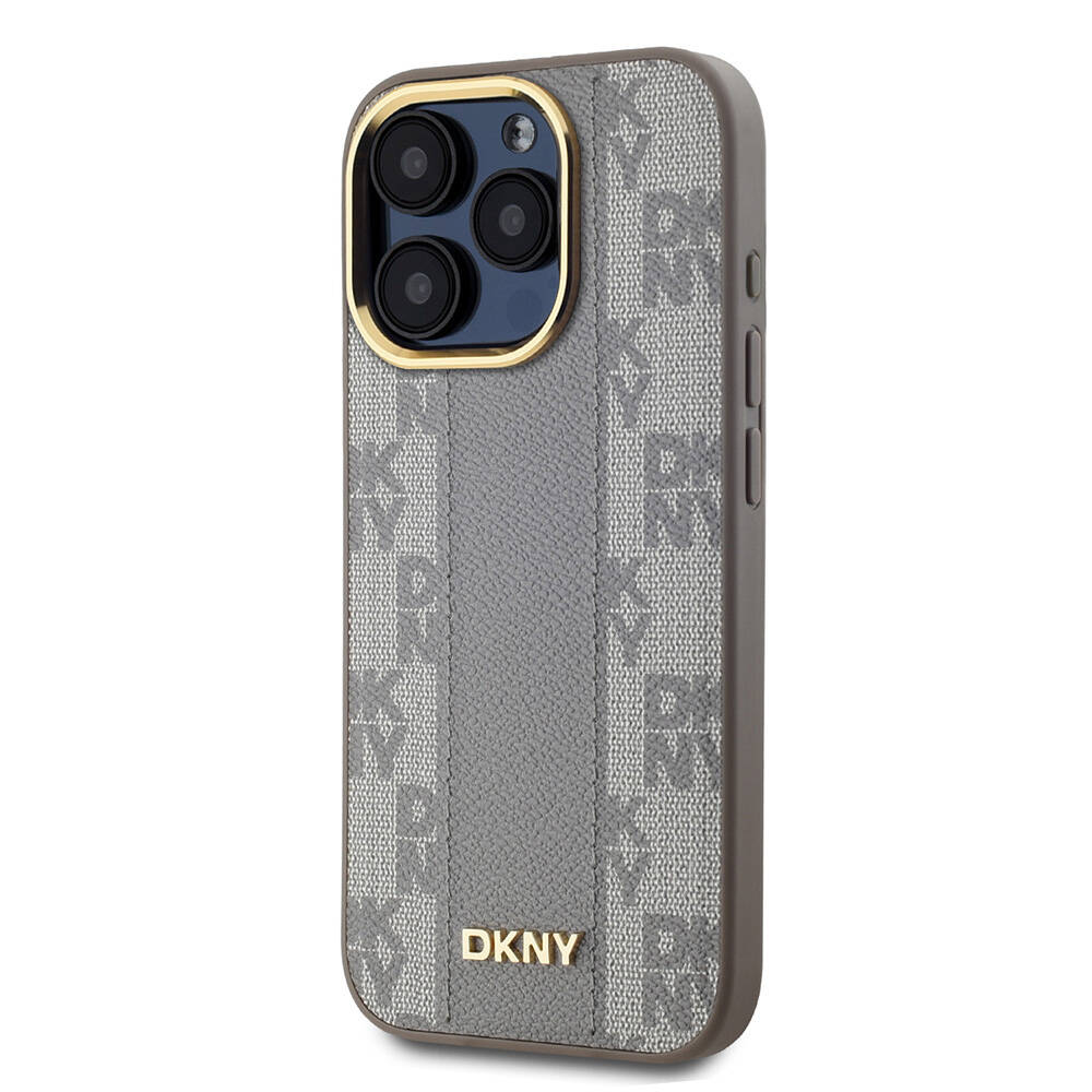 Apple iPhone 15 Uyumlu Pro Uyumlu Kılıf DKNY Orjinal Lisanslı M-safe Şarj Özellikli 3D Yazılı Checkered Pattern Kapak - 2