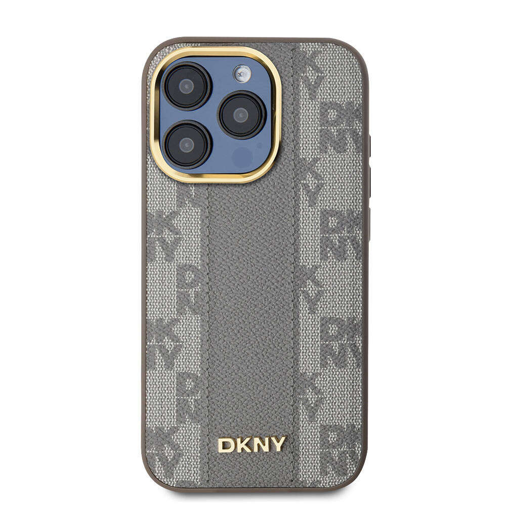 Apple iPhone 15 Uyumlu Pro Uyumlu Kılıf DKNY Orjinal Lisanslı M-safe Şarj Özellikli 3D Yazılı Checkered Pattern Kapak - 3