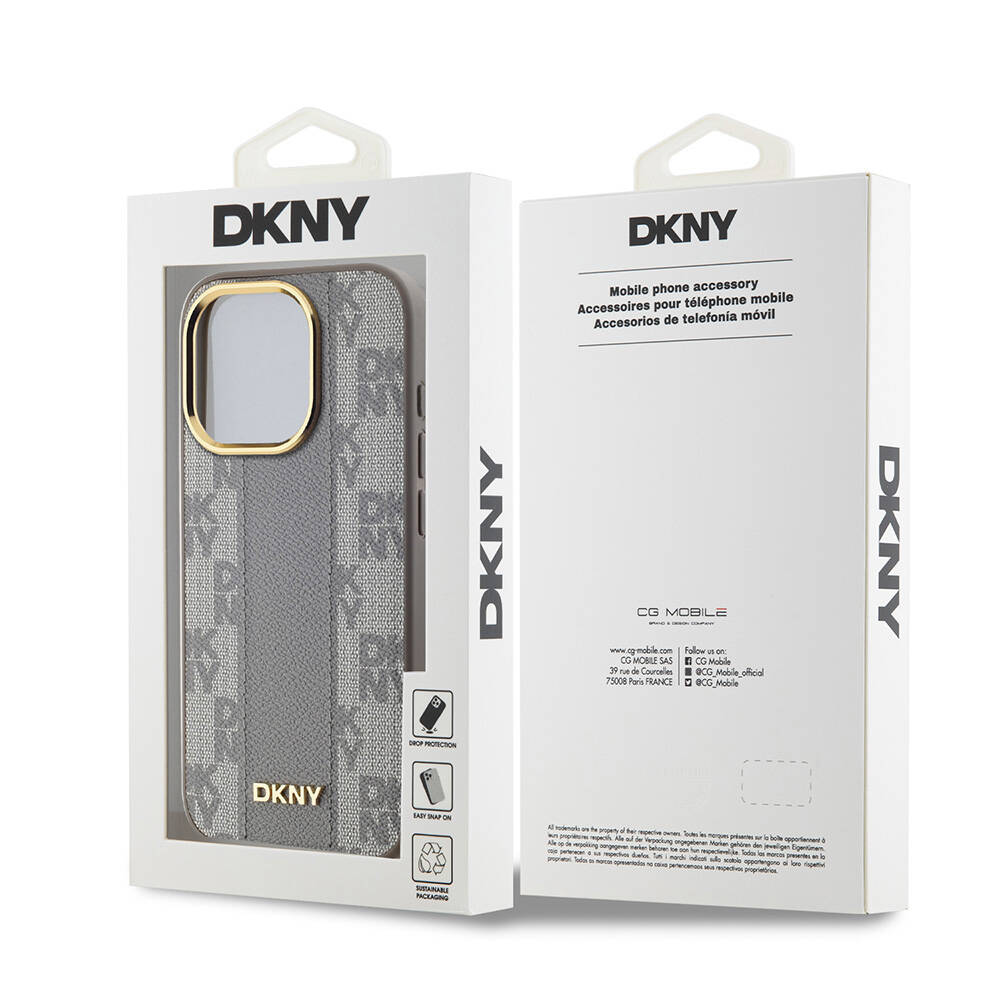 Apple iPhone 15 Uyumlu Pro Uyumlu Kılıf DKNY Orjinal Lisanslı M-safe Şarj Özellikli 3D Yazılı Checkered Pattern Kapak - 7