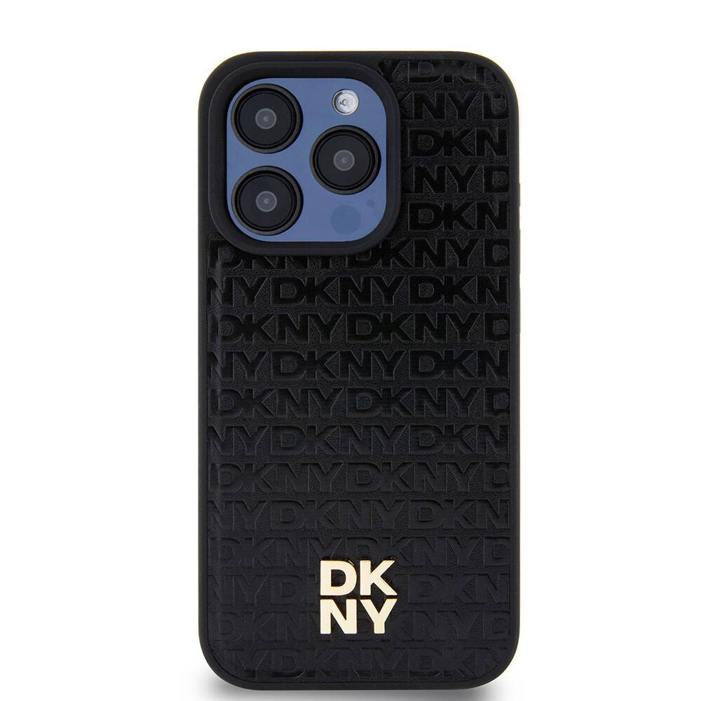Apple iPhone 15 Uyumlu Pro Uyumlu Kılıf DKNY Orjinal Lisanslı M-safe Şarj Özellikli 3D Yazılı Repeat Pattern Kapak - 3