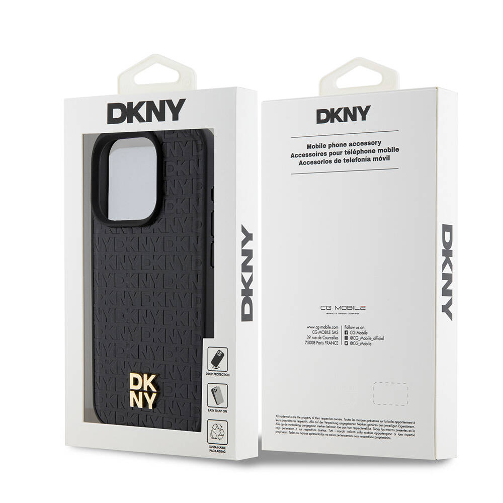 Apple iPhone 15 Uyumlu Pro Uyumlu Kılıf DKNY Orjinal Lisanslı M-safe Şarj Özellikli 3D Yazılı Repeat Pattern Kapak - 7