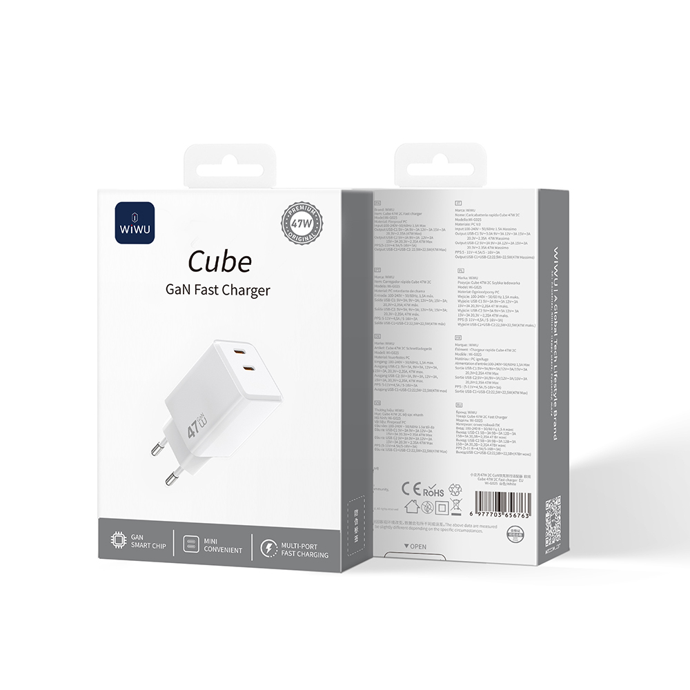 Wiwu Wi-G025 Cube Serisi Dual Type-C PD GaN Teknolojili Hızlı Şarj Başlığı 47W - 3