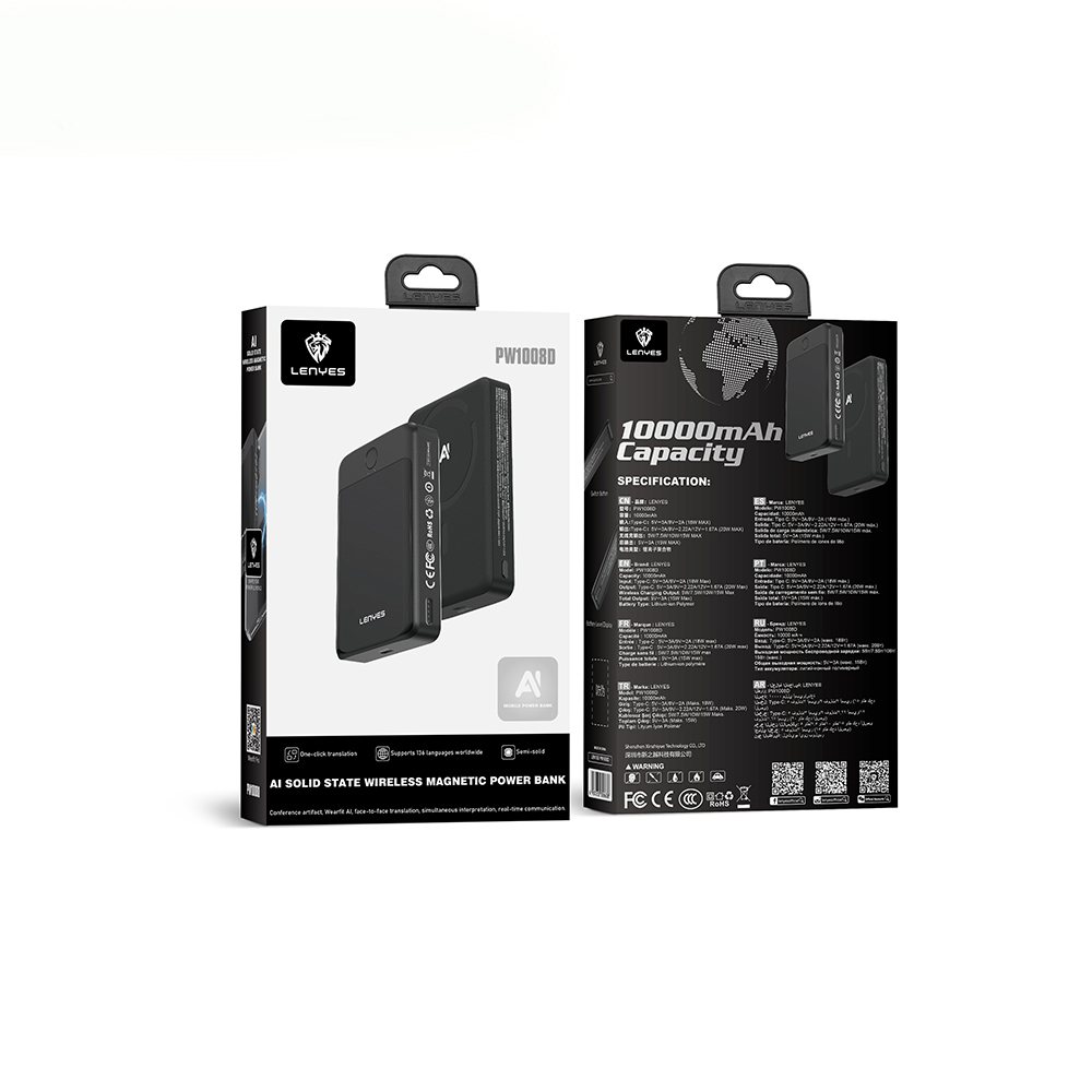 Lenyes PW1008D PD 20W LED Ekranlı Yapay Zeka Destekli Ultra İnce Wireless Powerbank 15W 10.000mAh - 5