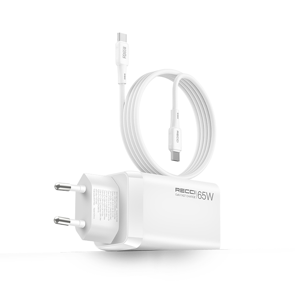 Recci RC123E Type-C PD GaN Teknolojili Mini Hızlı Şarj Seti 65W 1M - 2