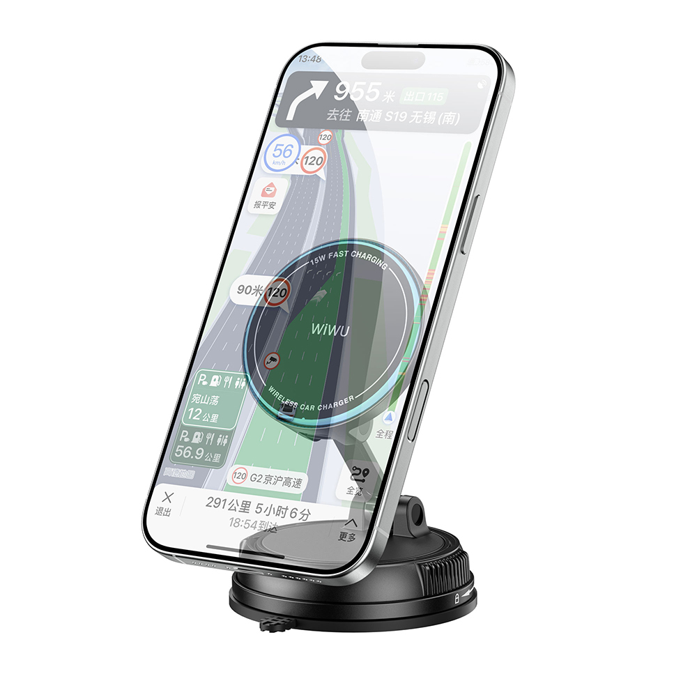 Wiwu CH-326 M-safe Şarj Özellikli 360 Derece Dönebilen Vakumlu Araç Telefon Tutucu 15W - 6