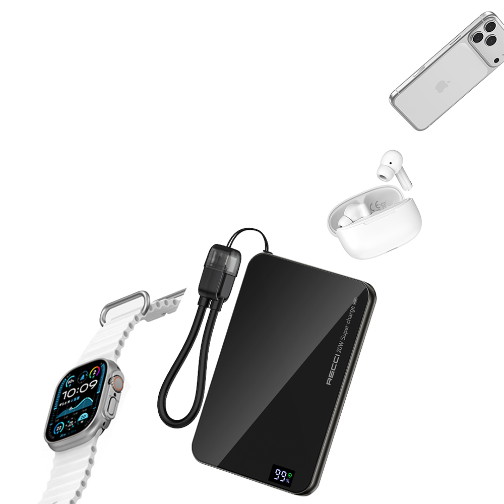 Recci RPB-W41 PD 20W Ultra İnce Hızlı Şarj Özellikli Type-C Kablolu Powerbank 15W 5000mAh - 4