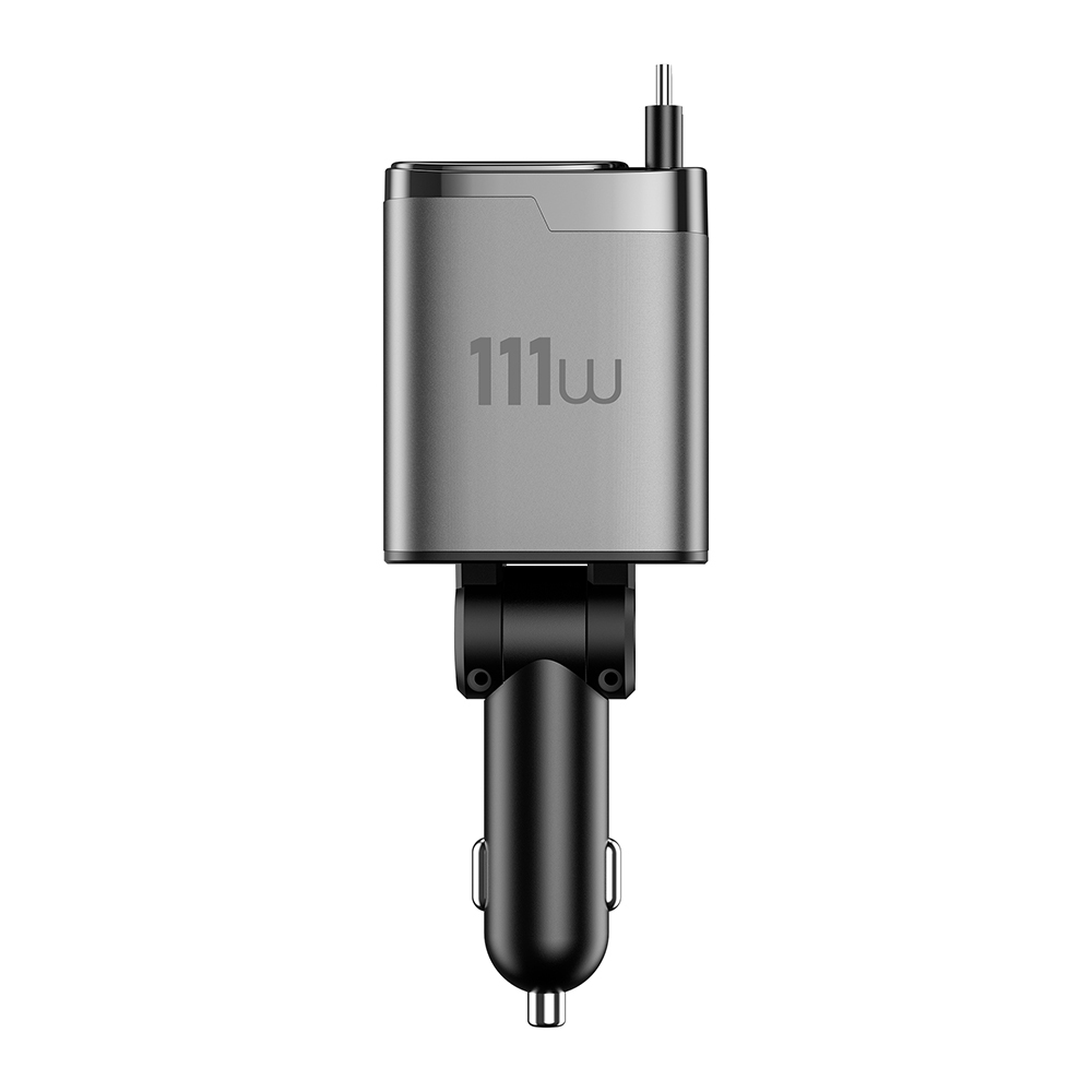 Wiwu Wi-CC034 Type-C + USB-A Hızlı Şarj Özellikli GaN Teknolojili Dahili Kablolu Araç Şarj Aleti 111W - 1