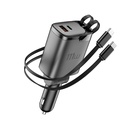 Wiwu Wi-CC034 Type-C + USB-A Hızlı Şarj Özellikli GaN Teknolojili Dahili Kablolu Araç Şarj Aleti 111W - 5