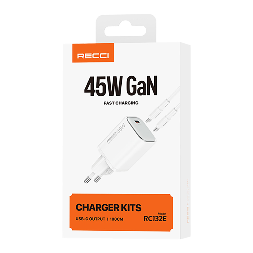 Recci RC132E Type-C PD GaN Teknolojili Mini Hızlı Şarj Seti 45W 1M - 6