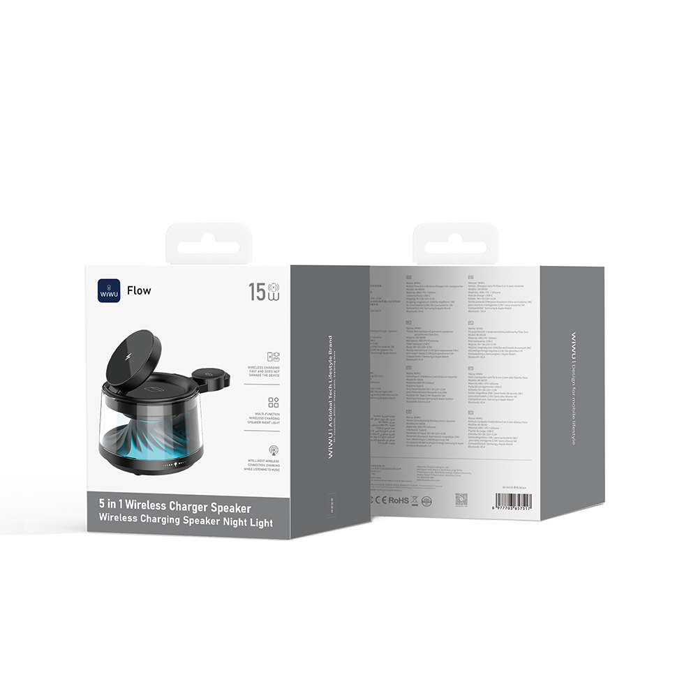 Wiwu Wi-W039 5in1 Kablosuz Şarj Standı Ambiyans Işıklı Bluetooth Speaker Hoparlör Özellikli 15W - 5