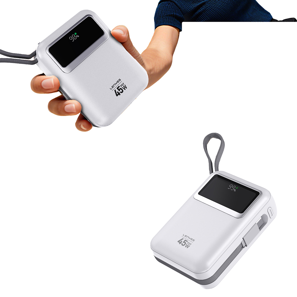 Lenyes C04-A Dijital LED Göstergeli Type-C ve Lightning Kablolu Powerbank 45W 5000mAh - 1