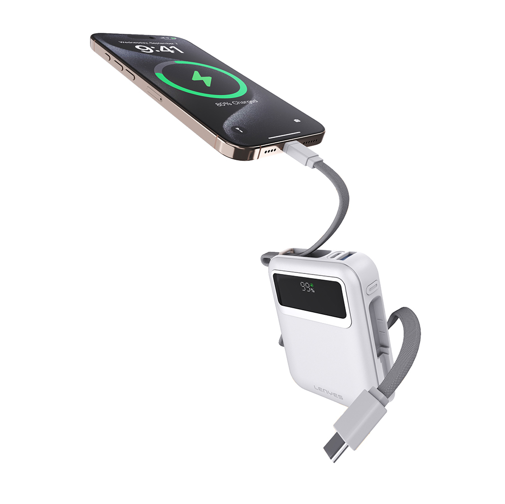Lenyes C04-A Dijital LED Göstergeli Type-C ve Lightning Kablolu Powerbank 45W 5000mAh - 2