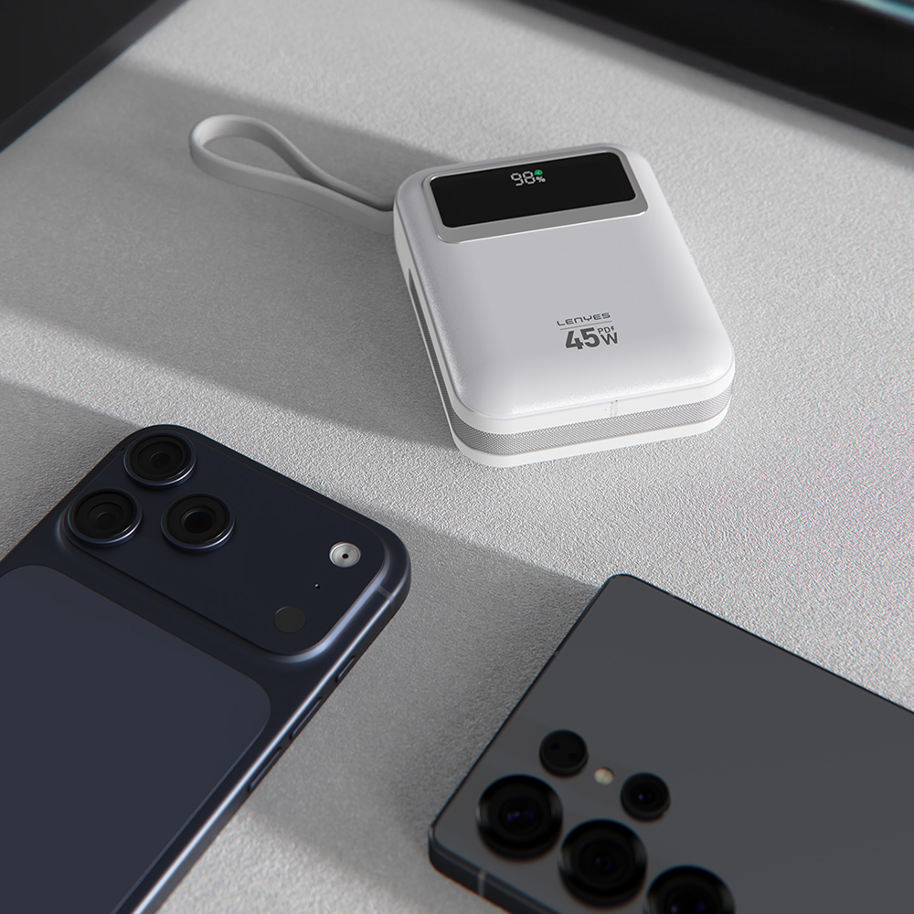 Lenyes C04-A Dijital LED Göstergeli Type-C ve Lightning Kablolu Powerbank 45W 5000mAh - 5