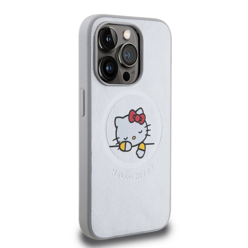 Apple iPhone 15 Uyumlu Pro Uyumlu Max Uyumlu Kılıf Hello Kitty Orjinal Lisanslı M-safe Şarj Özellikli Baskı Logolu Uyuyan Kitty Deri Kapak - 3