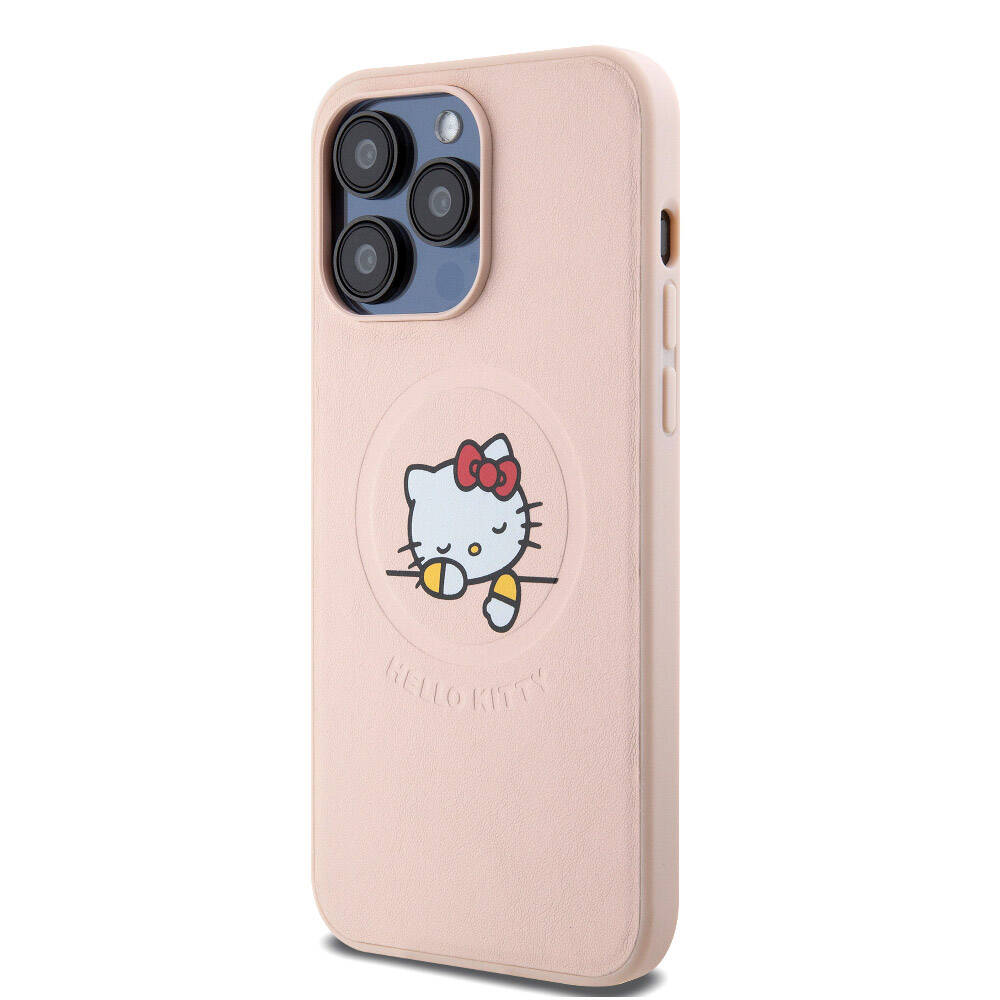 Apple iPhone 15 Uyumlu Pro Uyumlu Max Uyumlu Kılıf Hello Kitty Orjinal Lisanslı M-safe Şarj Özellikli Baskı Logolu Uyuyan Kitty Deri Kapak - 8